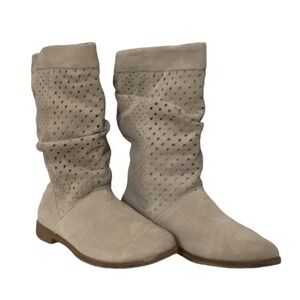 TOMS Serra Boots Tan Perforated Suede Slouch Round Toe Pull-On 6